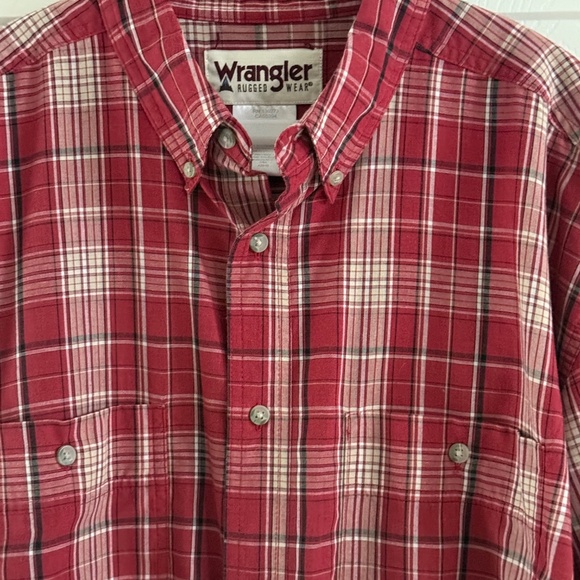 Men's Wrangler Rugged Wear Shirt Button Down Long Sleeve Red Plaid XL - Picture 2 of 6